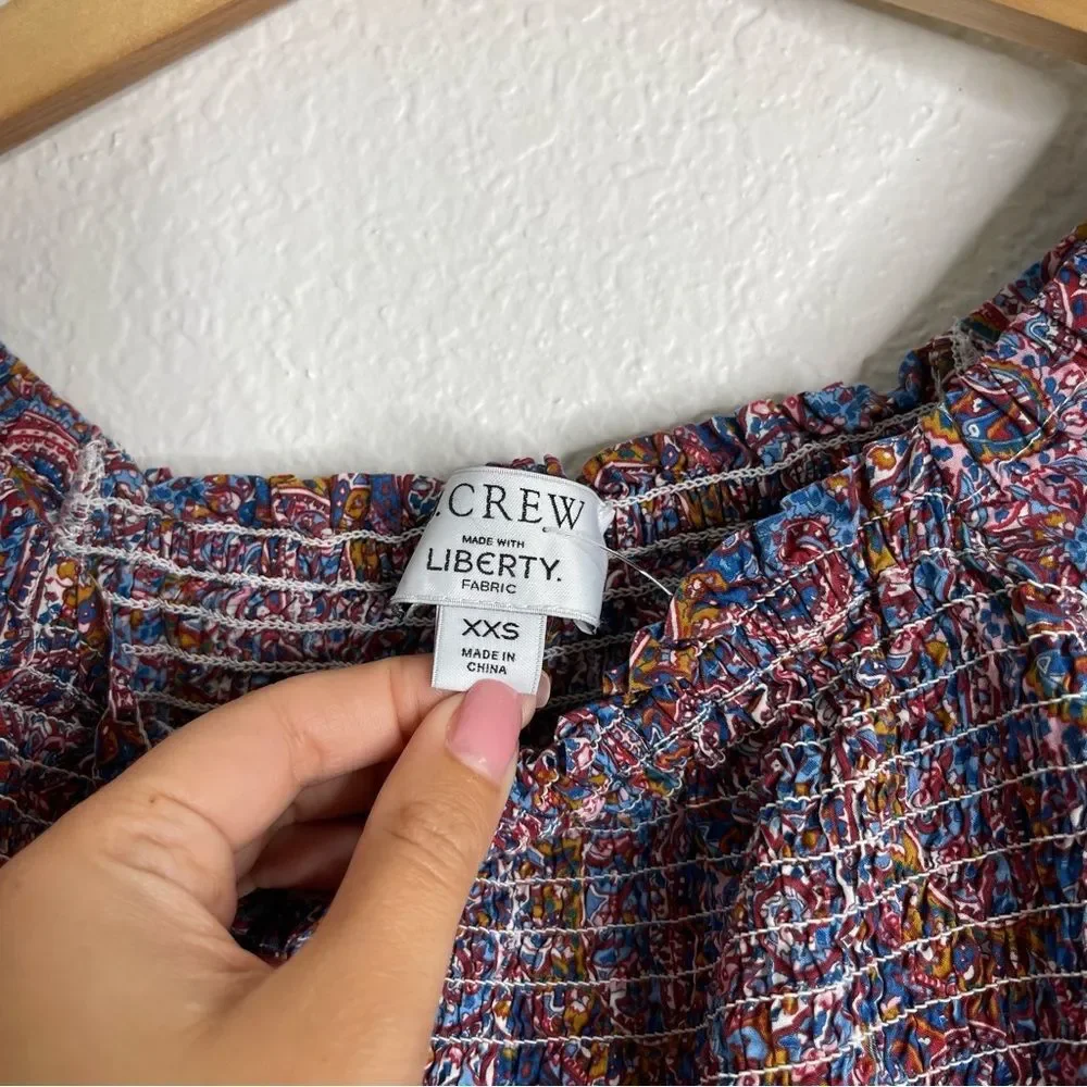 J Crew Liberty Puff Sleeve Smocked Top in‎ Tropical Prince Print Size XXS